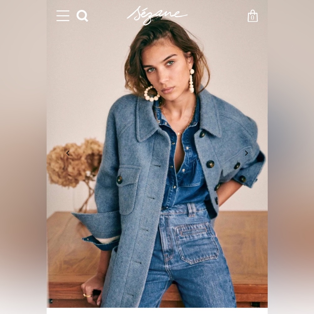 NWT, never worn, sold out, :size 2/4 Sézane Joe coat in vintage blue + free tote